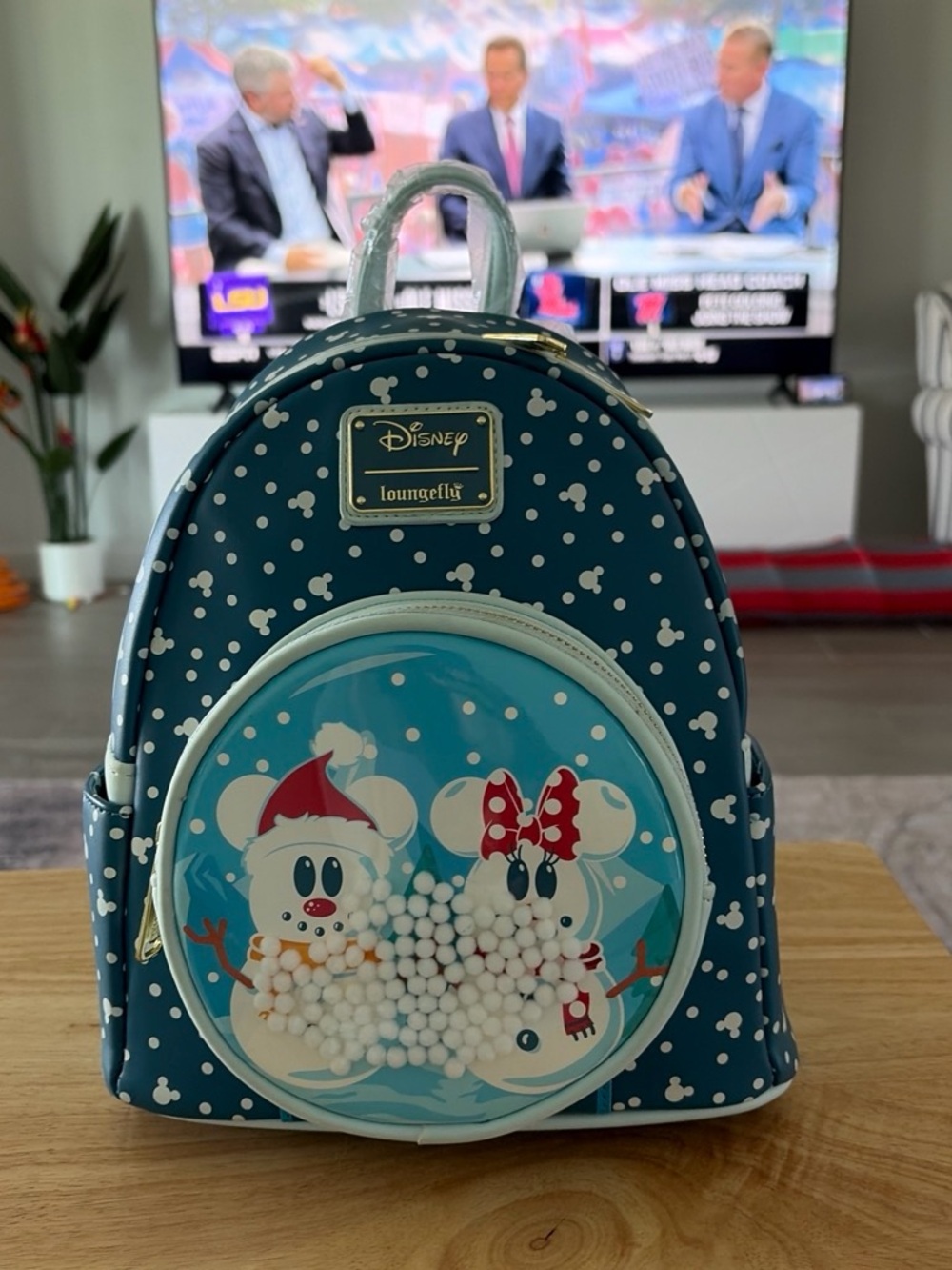 Loungefly Teal Disney Mickey & Minnie Snow Globe Kids Mini Backpack